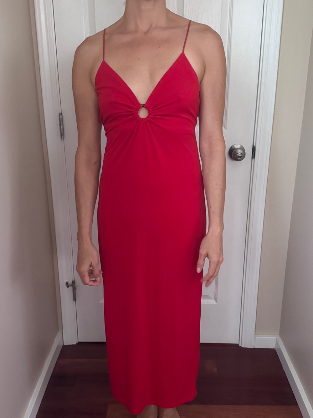 Musier Paris Red Slinky Maxi Dress